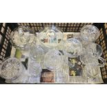 A box of assorted crystal and glassware items, including Thomas Webb and Stuart Crystal.
