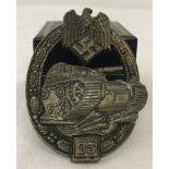 WWII pattern German Panzer Assault pin back badge, Panzerkampfabzeichen.