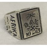 German WWII pattern Africa Corps ring, stamped 925.