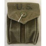 WWII pattern US colt 45 canvas ammo pouch with star pull catch.