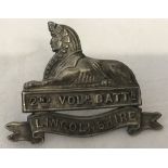 A British WW1 pattern Lincolnshire 2nd Volunteer Battalion Officer's cap badge