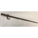 WWI French Gras Bayonet with hooked quillion and wooden handle.