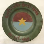 Vietnam War Era Vietcong trench art enamel plate.