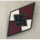 WWII pattern Hitler Youth diamond shaped pin back badge.