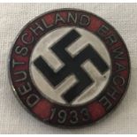 German WWII pattern "Deutschland Erwache 1933" Germany Awake pin back lapel badge.