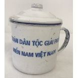 Vietnam War Era Vietcong enamel lidded rice cup.