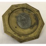 WWII era Trench art Ash Tray/Coin plate with Danzig Flak badge mounted to centre.