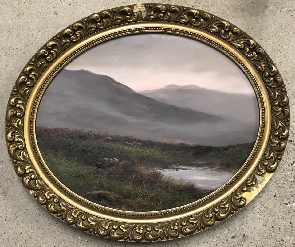 A gilt framed oil on board of a Scottish Highland scene.