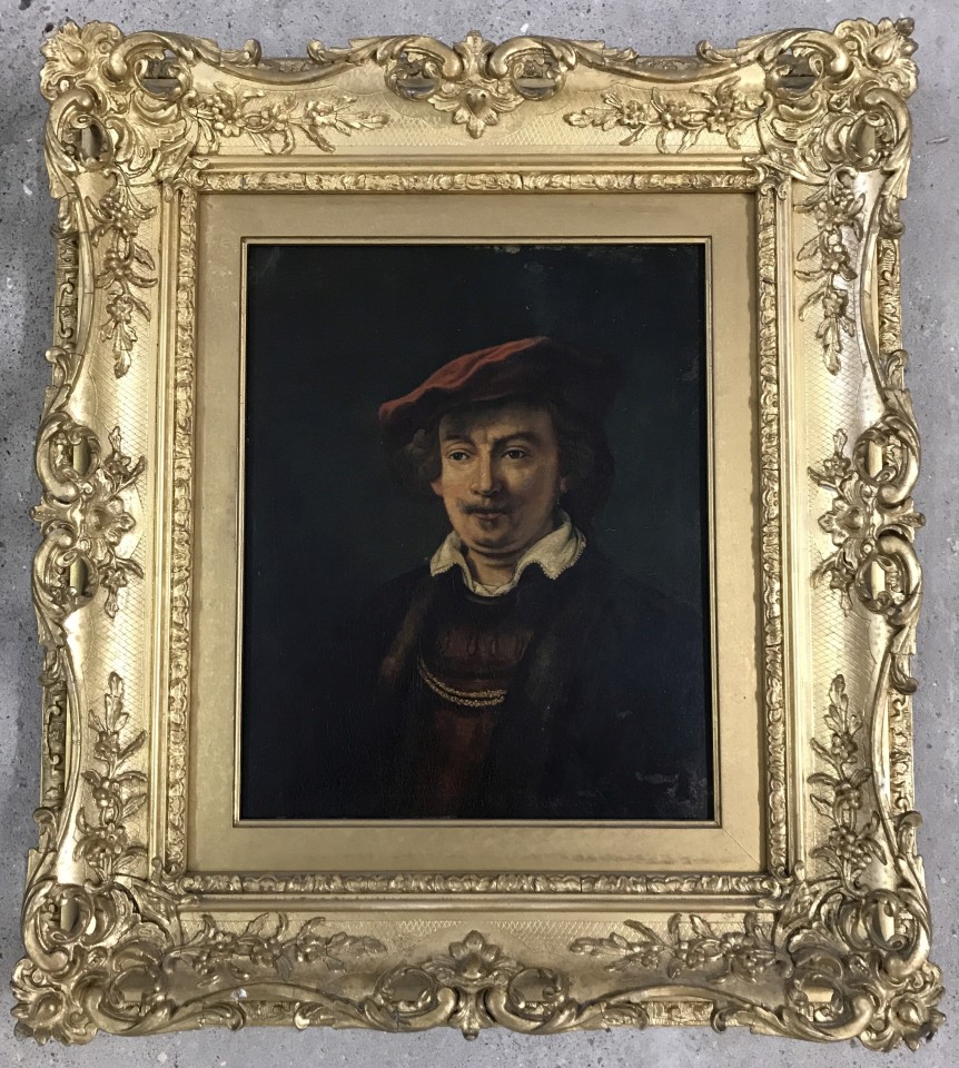 After Rembrandt - oil on wood panel of a Gentleman in a beret.