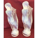 2 French Etling Glass opalescent figures of draped naked females.