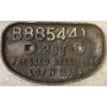 Original cast iron railway 20T wagon plate #B885441