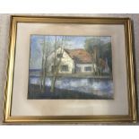 Frank Walker - watercolour of a house across a river.