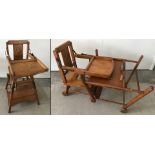 A vintage Bavey Built wooden high chair which converts to walker.