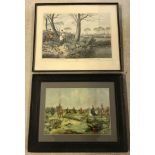 2 framed and glazed vintage hunting scene prints.