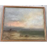 T Weddel oil on canvas - Coastal maritime scene.