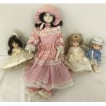 3 Effanbee, New York, dolls dated 1988 together with bisque headed doll in pink dress.
