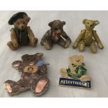 3 metal miniature jointed Steiff teddy bears to include one wearing a Tam O'Shanter hat.