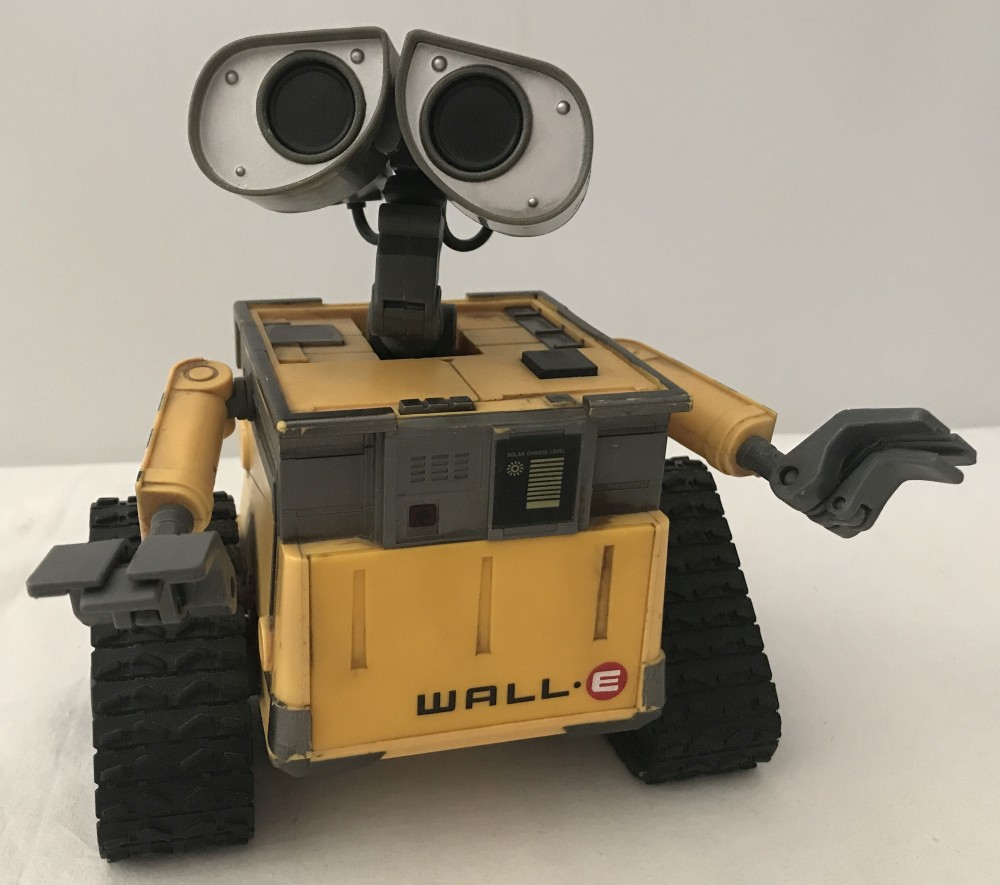 A Wall.E robot toy by Disney/Pixar Thinkway Toys.