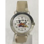 A Mickey & Minnie Mouse wristwatch by West air with clear rubber strap.