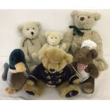 A box of assorted teddy bears to include a Harrods Bear,
