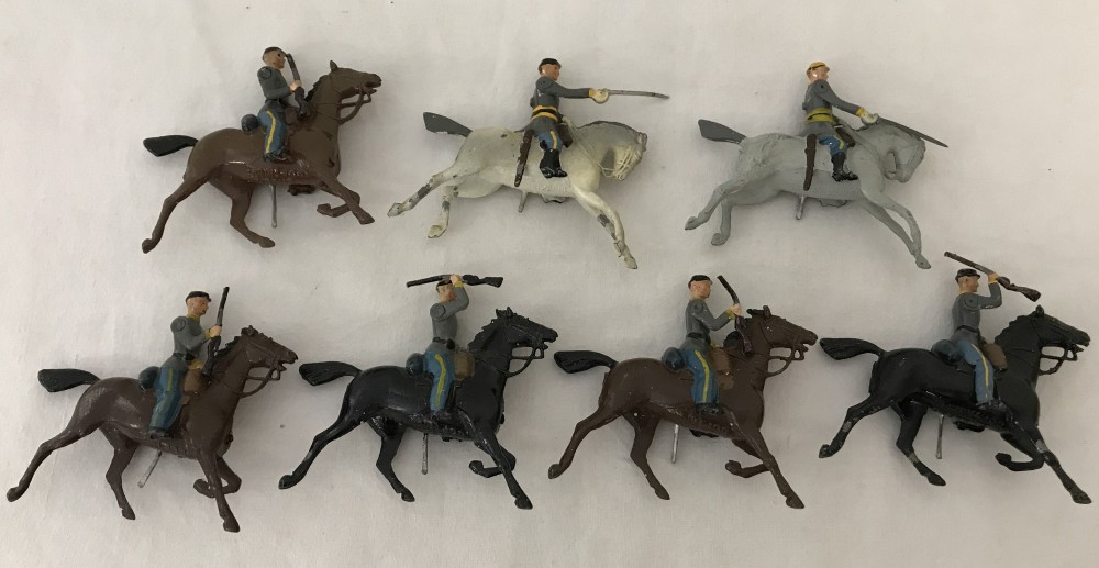 7 x c1950's Britains US Civil War Confederate Cavalry lead soldiers.