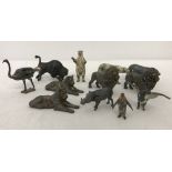 A collection of vintage lead zoo animals.