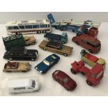 A box of 13 playworn Dinky & Corgi cars & vehicles.