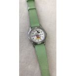 A Lorus mickey Mouse wristwatch with mint green leather strap.