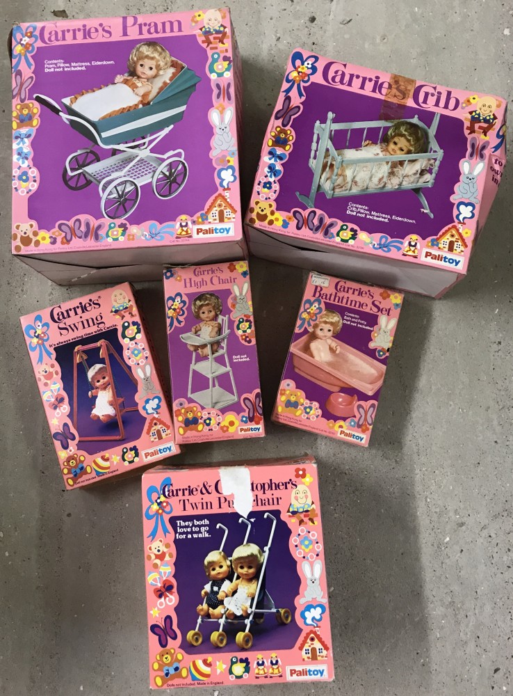A collection of c1970's Carrie & Christopher dolls and boxed accessories by Palitoy.