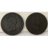 2 x British Copper Company half penny copper tokens.