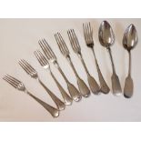 A collection of German 800 silver forks dessert and table spoons.