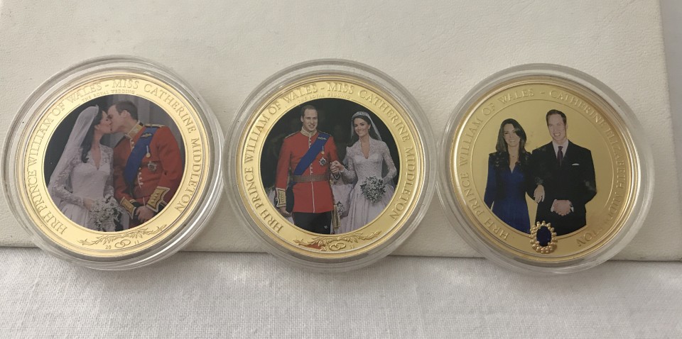 3 x Cook Islands commemorative gold plated 1 dollar coins.