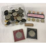 A tin of assorted coins to include commemorative crowns and set of 1st Euro coins from Cyprus, 2008.