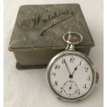 A Swiss silver repetition quarter hour repeater pocket watch. Together with vintage watch box