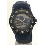 British Force gents wristwatch with blue camo design face and fabric and velcro strap.