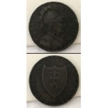 A 1791 Southampton half penny copper token.