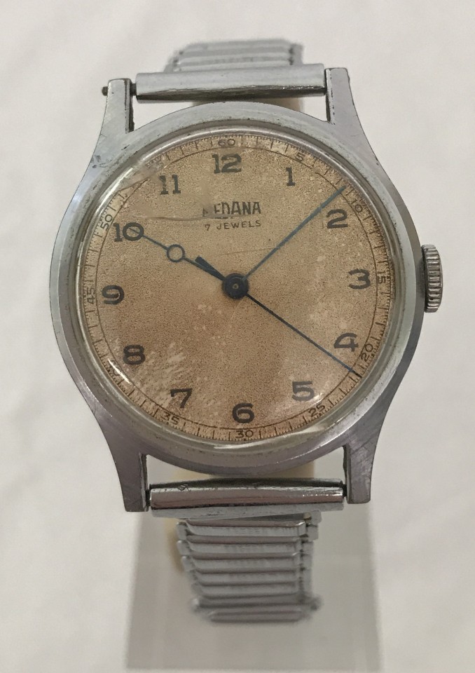A vintage Swiss stainless steel military watch by Medana.