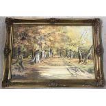 A gilt framed oil on board of Epping forest by J Wymondham dated 1979.