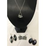 3 pairs of large silver drop earrings set with abalone/paua shell.