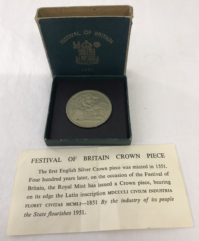 A green slip cased 1951 Festival of Britain Crown.