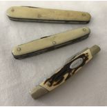 Three bone-handled fruit/pen knives to include Winchester