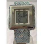 A square cased digital wrist watch by Jacques Farel.