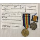 A WWI medal pair, Victory medal and British War medal.