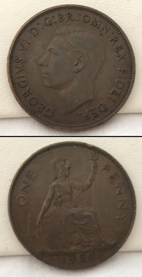 A scarce 1950 George VI one penny coin.