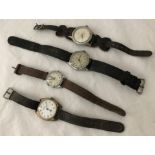 4 vintage watches with leather straps.
