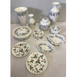 A collection of Wedgwood ceramics in "Wild Strawberry" and "Angela" pattern.