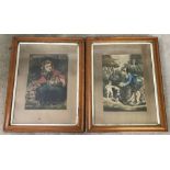 A pair of vintage coloured prints, framed and glazed.