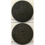 A 1791 Hull half penny copper token.