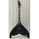 A unusual whale tail electric guitar.