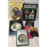 A collection of reference books on ceramics.